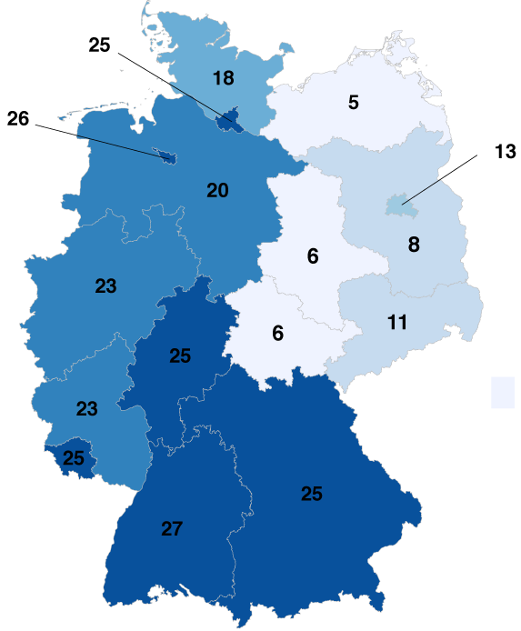 Gender-Pay-Gap Karte Bundeslaender 2012